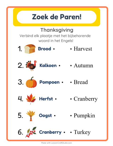 Engels beeld-woord-koppelen – Thanksgiving