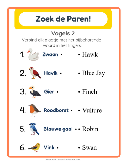 Engels beeld-woord-koppelen – Vogels 2