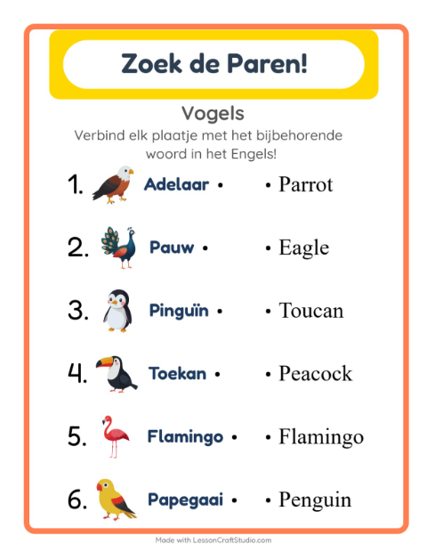 Engels beeld-woord-koppelen – Vogels