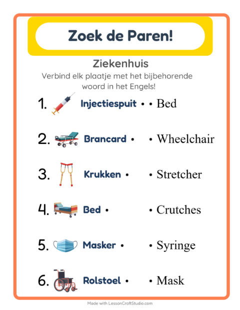 Engels beeld-woord-koppelen – Ziekenhuis