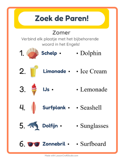 Engels beeld-woord-koppelen – Zomer