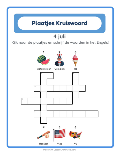 Engelse beeldkruiswoordpuzzel – 4 juli