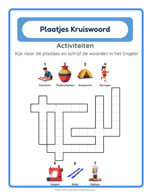 Engelse beeldkruiswoordpuzzel – Activiteiten
