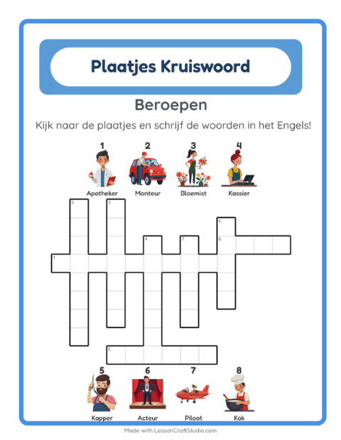 Engelse beeldkruiswoordpuzzel – Beroepen