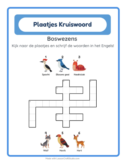 Engelse beeldkruiswoordpuzzel – Boswezens