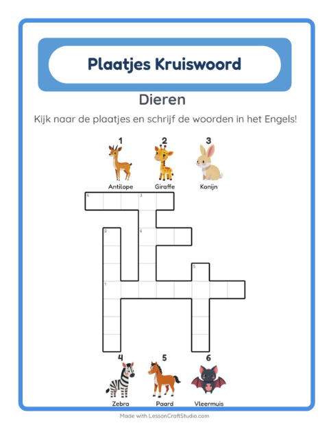Engelse beeldkruiswoordpuzzel – Dieren