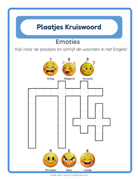 Engelse beeldkruiswoordpuzzel – Emoties