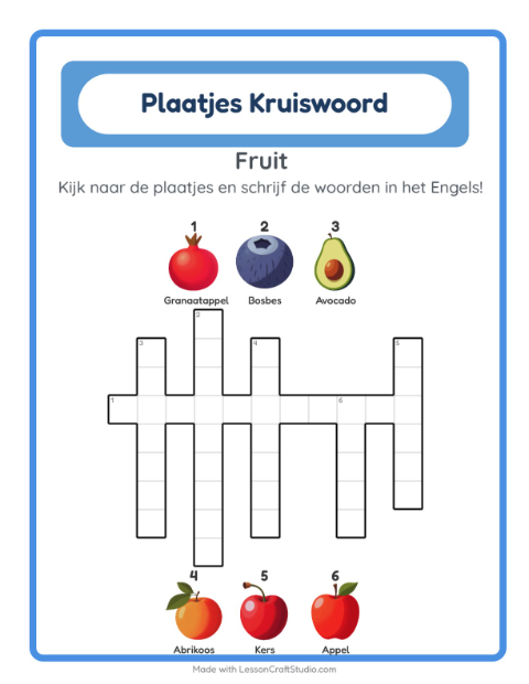 Engelse beeldkruiswoordpuzzel – Fruit