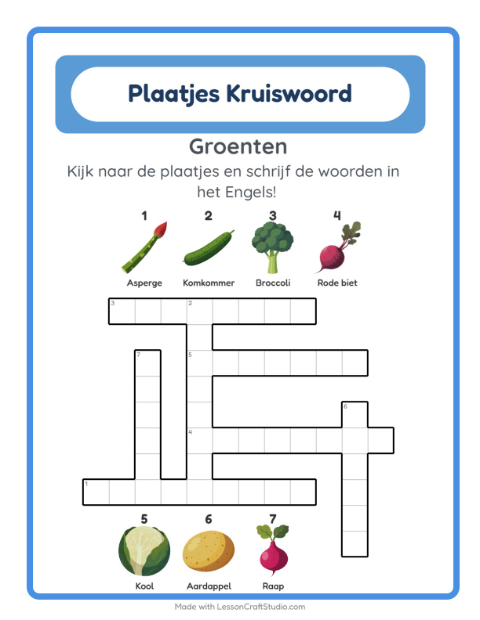 Engelse beeldkruiswoordpuzzel – Groenten