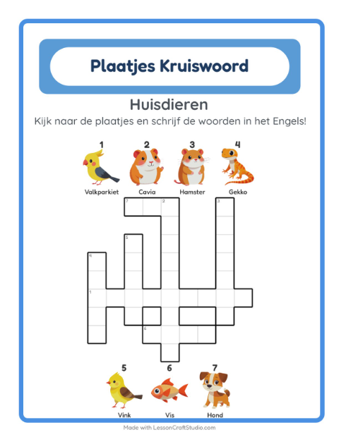 Engelse beeldkruiswoordpuzzel – Huisdieren