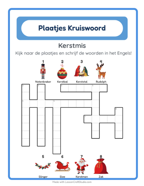 Engelse beeldkruiswoordpuzzel – Kerstmis