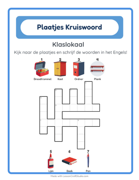 Engelse beeldkruiswoordpuzzel – Klaslokaal