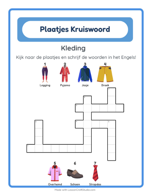 Engelse beeldkruiswoordpuzzel – Kleding