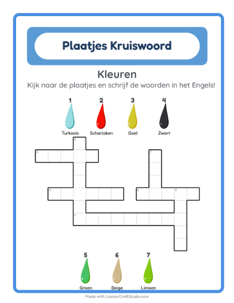 Engelse beeldkruiswoordpuzzel – Kleuren