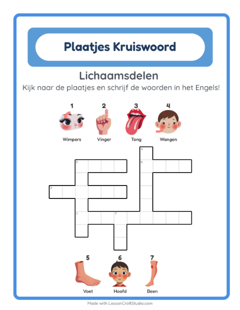 Engelse beeldkruiswoordpuzzel – Lichaamsdelen