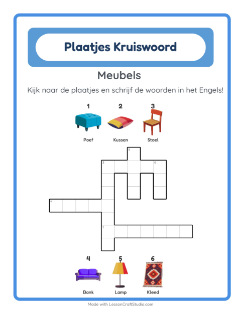 Engelse beeldkruiswoordpuzzel – Meubels