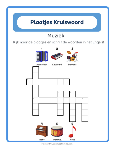 Engelse beeldkruiswoordpuzzel – Muziek