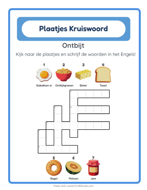 Engelse beeldkruiswoordpuzzel – Ontbijt