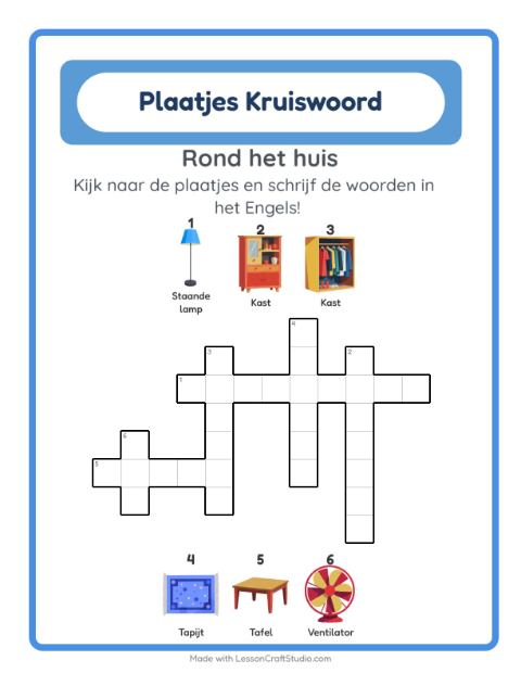 Engelse beeldkruiswoordpuzzel – Rond het huis