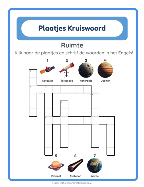 Engelse beeldkruiswoordpuzzel – Ruimte