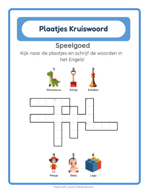 Engelse beeldkruiswoordpuzzel – Speelgoed