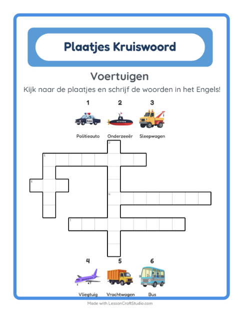 Engelse beeldkruiswoordpuzzel – Voertuigen