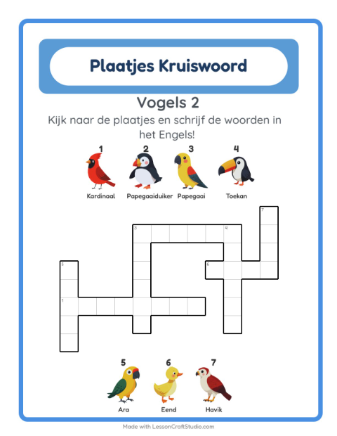 Engelse beeldkruiswoordpuzzel – Vogels 2