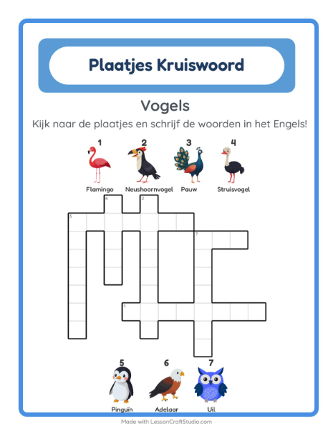 Engelse beeldkruiswoordpuzzel – Vogels