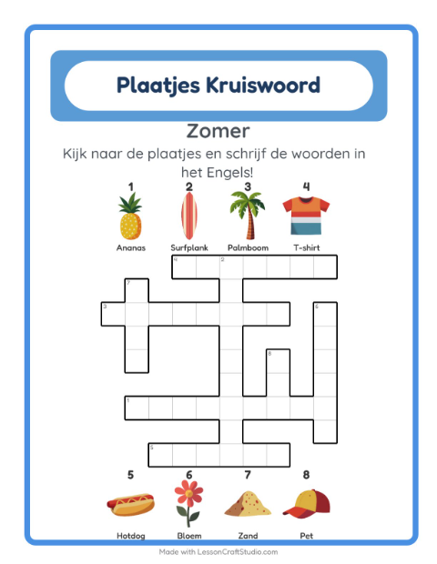 Engelse beeldkruiswoordpuzzel – Zomer