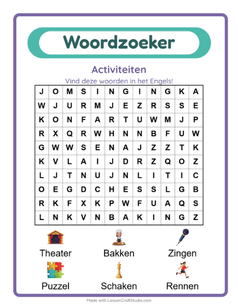 Engelse woordzoeker – Activiteiten