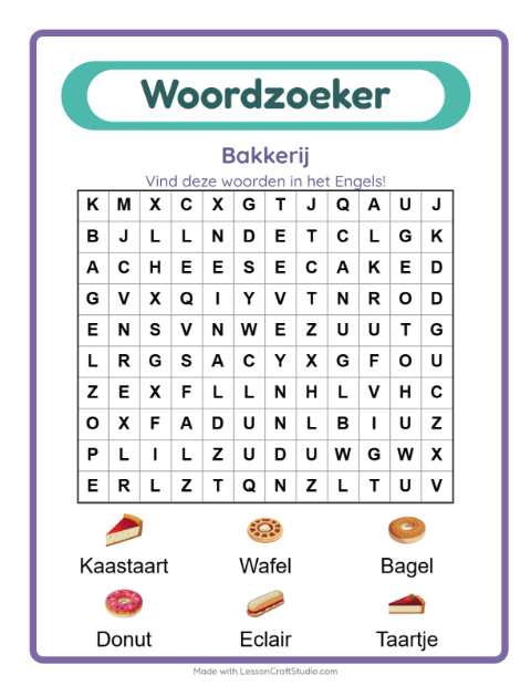 Engelse woordzoeker – Bakkerij