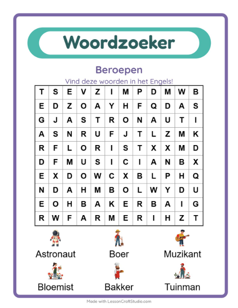 Engelse woordzoeker – Beroepen