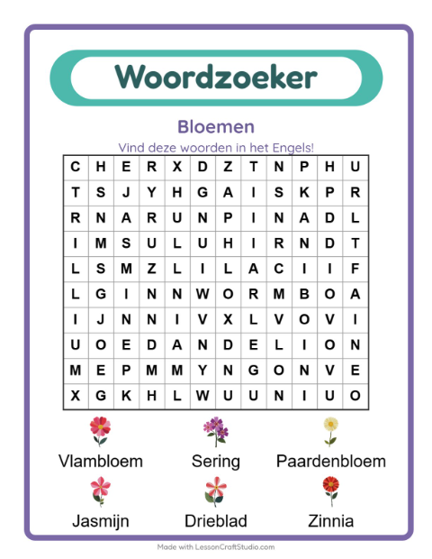 Engelse woordzoeker – Bloemen