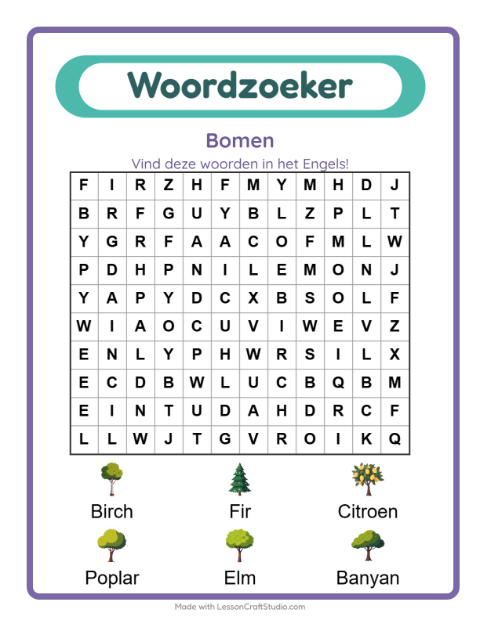Engelse woordzoeker – Bomen