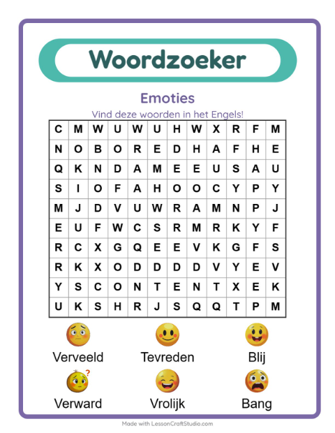 Engelse woordzoeker – Emoties