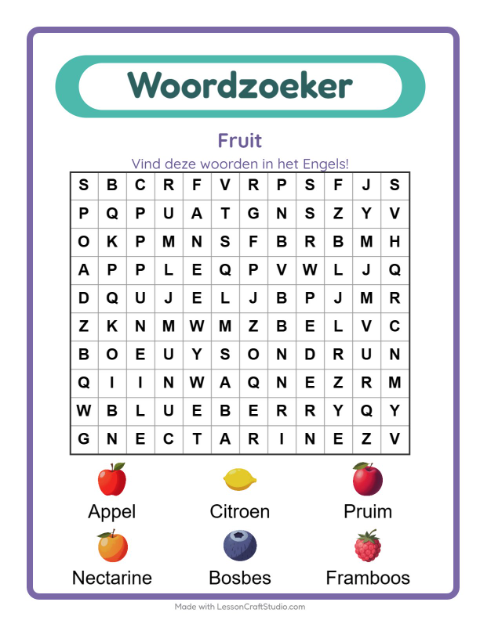 Engelse woordzoeker – Fruit