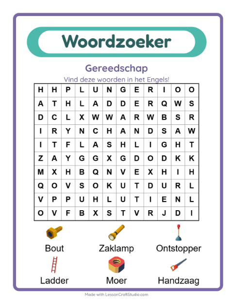 Engelse woordzoeker – Gereedschap