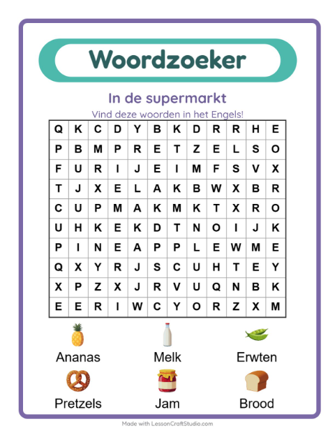 Engelse woordzoeker – In de supermarkt