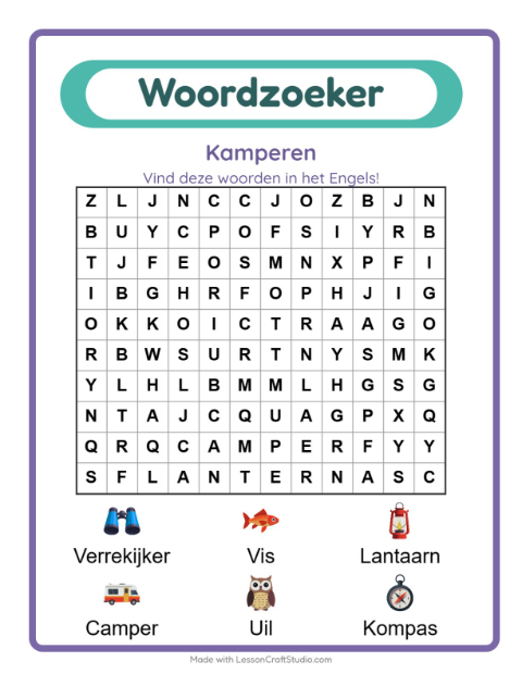 Engelse woordzoeker – Kamperen