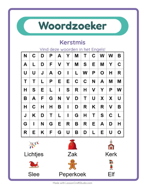 Engelse woordzoeker – Kerstmis