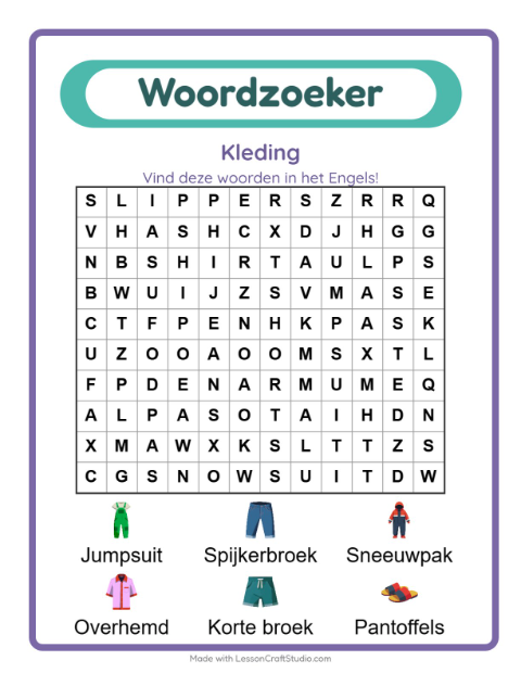Engelse woordzoeker – Kleding