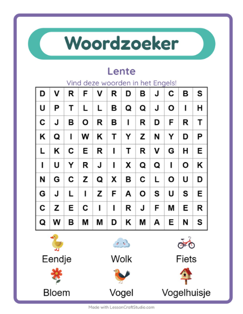 Engelse woordzoeker – Lente