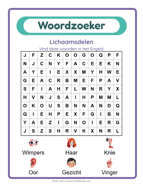 Engelse woordzoeker – Lichaamsdelen