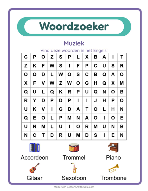 Engelse woordzoeker – Muziek