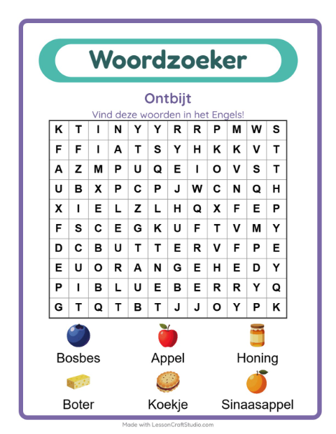 Engelse woordzoeker – Ontbijt