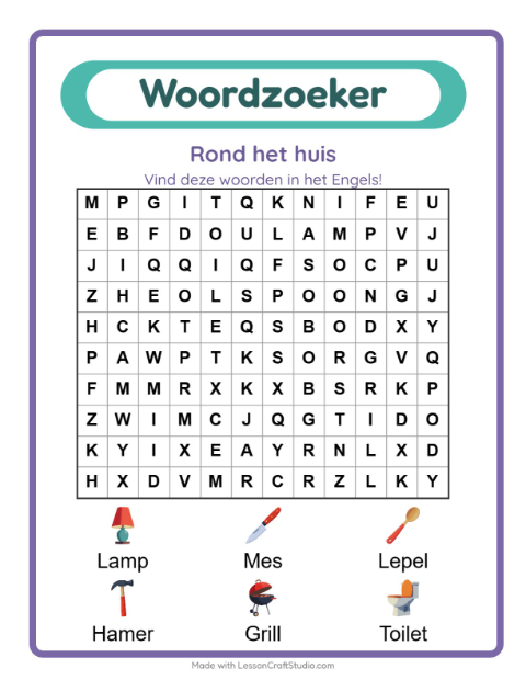 Engelse woordzoeker – Rond het huis