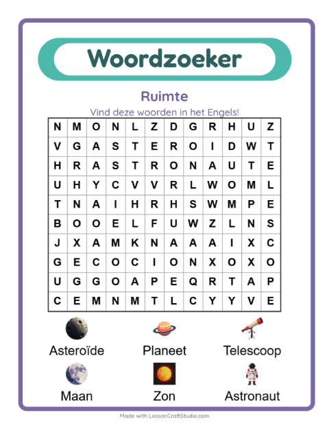 Engelse woordzoeker – Ruimte