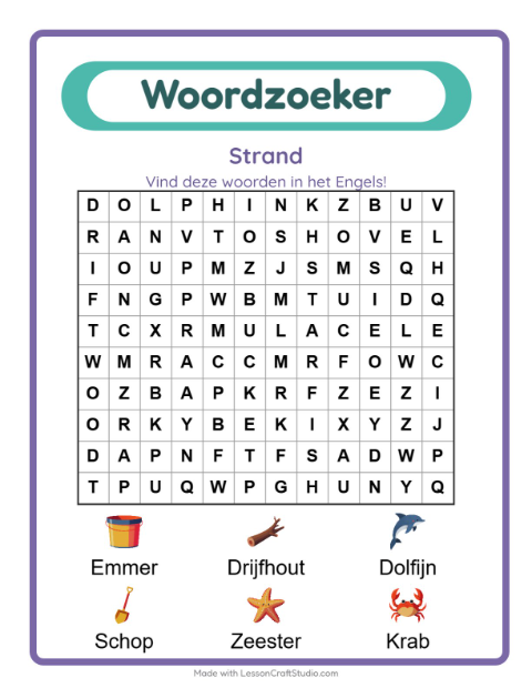 Engelse woordzoeker – Strand