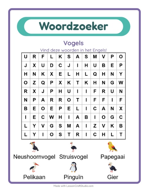 Engelse woordzoeker – Vogels