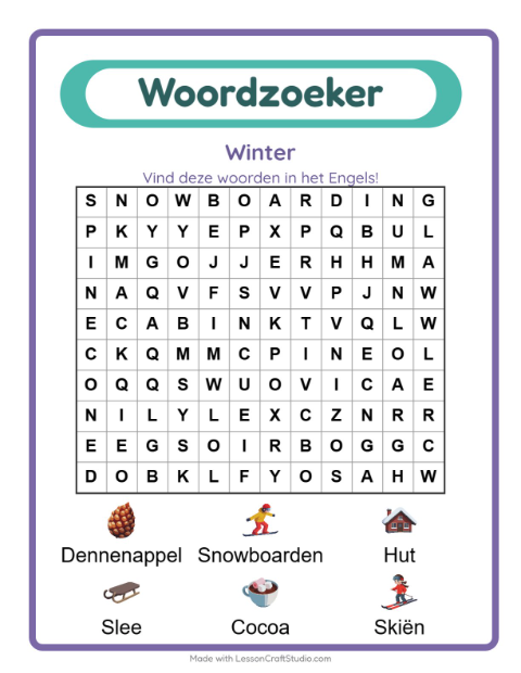 Engelse woordzoeker – Winter